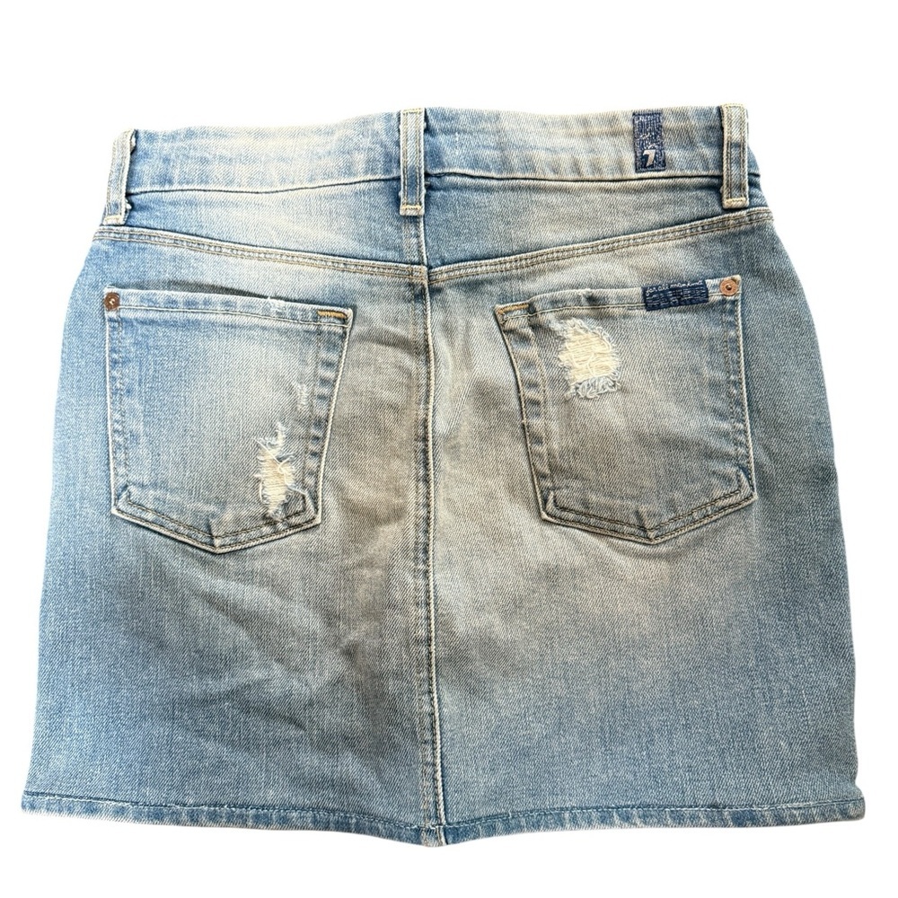 7 For all Mankind Denim Skirt, Distressed, light wash 5 pocket styling, size 26 - Picture 4 of 7